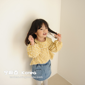 宁麻豆韩国进口童装 女童格子娃娃衫 宝宝可爱卡通…