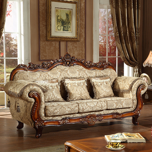 欧式布艺沙发 美式复古实木雕花沙发 客厅简约沙发123组合 可拆洗