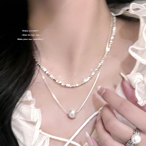 【乔老板Joy】碎银子一粒珍珠项链双层锁骨毛衣链简约银色质感潮
