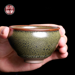 福建绿鹧鸪斑建盏主人杯大容量建阳原矿铁胎茶盏单个纯手工品茗杯