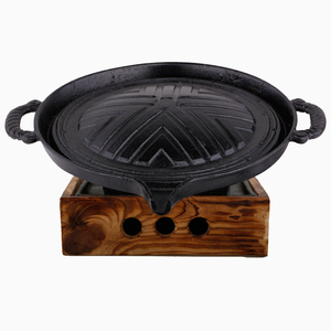 日式铸铁烤盘韩式双耳圆形漏油烧烤盘卡式炉酒精炉拱形铁板烤肉盘
