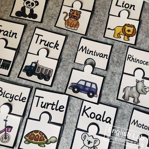 英语启蒙拼图动物交通工具多种主题趣味分类配对游戏卡片教师教具