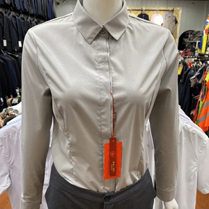 比利多美A125女灰色修身长袖衬衫天丝棉纯色上班面试职业装工作服