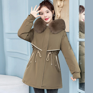 2023棉衣女新款冬季韩版修身时尚中长款棉服大毛领加厚棉袄外套潮