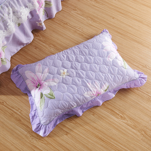 全棉布碎花加棉枕套纯棉加厚 夹棉一对装 纯棉紫色蕾丝花边 欧式