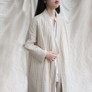 原创文艺复古新中式斜襟文艺干净气质女装纯白中国风长棉衣设计感