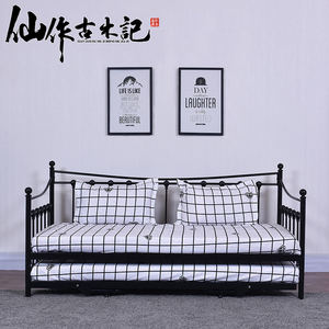 欧式铁艺沙发床铁床双人床单人可伸缩床抽拉床铁架床多功能床1.8