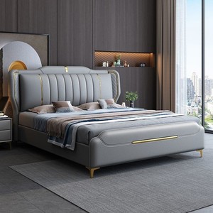 网红科技布布艺床现代简约1.8双人主卧婚床1.5储物轻奢皮床实木床