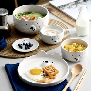 碗碟可爱少女心熊盘韩版ins 家用早餐卡通日式创意餐具套装一人食