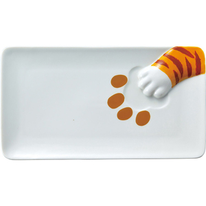 日本 创意可爱萌猫咪小猫爪子偷吃脚印陶瓷方盘圆盘子 餐厅大鱼盘