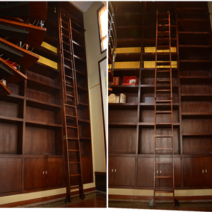 实木书柜专用梯滑道梯登高梯轨道梯木梯子爬梯滑轮梯室内梯移动梯