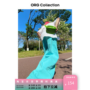 ORG Collection水洗蓝色牛仔裤女夏季直筒宽松阔腿裤高腰拖地裤男