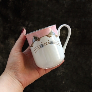 日本进口杯子美浓烧釉下彩大脸猫对杯龙猫陶瓷杯子情侣牛奶马克杯