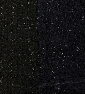 小香风布料 薄款 藏青色 黑色格子 手工编织混纺粗花呢服装面料