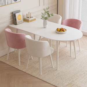 半圆岛台餐桌家用奶油风岩板桌子现代简约轻奢小户型家庭餐桌椅