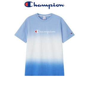 日版Champion冠军短袖T恤女夏季新款蓝色渐变扎染下衣失踪上衣潮