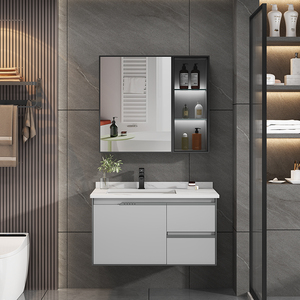 现代简约铝合金浴室柜组合卫生间洗手盆卫浴洗脸盆柜套装一体面盆
