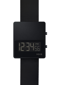 瑞典VOID黑银盘真皮钢带方形电子简约复古夜光男手表中性