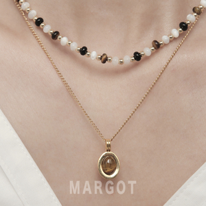 Margot手作 天然琥石串珠项链小众设计感锁骨链秋冬叠戴玛瑙吊坠