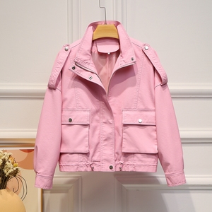 2023年新款粉色小皮衣女短款外套休闲潮流时尚甜酷褂机车pu皮夹克