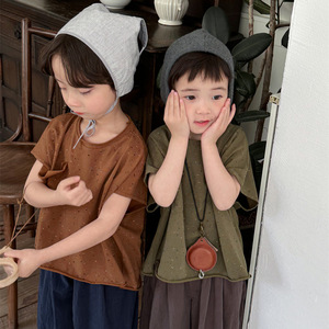 韩版儿童蝙蝠袖背心上衣夏季新品男女童毛边短袖套头T恤宝宝套头6