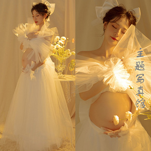 新款孕妇拍照服装超仙白色纱裙影楼拍摄唯美可爱孕妈写真摄影套装