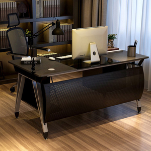 轻奢岩板老板桌单人办公桌工作台钢化玻璃电脑台式桌现代简约书桌