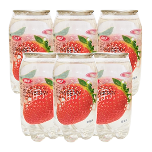 OKF 6瓶 韩国进口 草莓味气泡水 350ml/罐 碳酸果味汽水 透明罐装