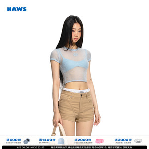 NAWS【经典北环线】可视化 蓝色微透修身针织短款Tee夏季圆领短袖