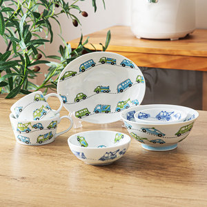 日本进口碗儿童餐具餐盘家用小汽车卡通小碗陶瓷饭碗大碗面碗汤碗