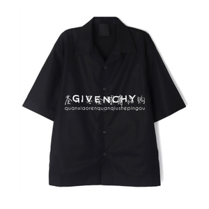 Givenchy纪梵希衬衫男 代购 新款男士白色字母短袖休闲衬衣黑色