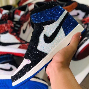 21Kcustom球鞋定制 aj1客制换皮闪电亮片水晶鞋蟒蛇纹鳄鱼纹定制