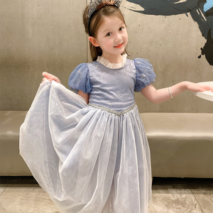 爱莎公主裙子女童夏款艾沙儿童万圣节发光连衣裙表演新款生日礼服