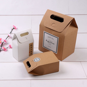 手提牛皮纸盒饼干袋烘焙包装盒礼品盒牛轧糖西点外卖打包袋可定制