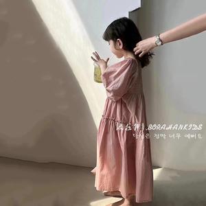 韩国童装泡泡袖女童连衣裙夏季高级感2024儿童公主裙小孩仙女裙子