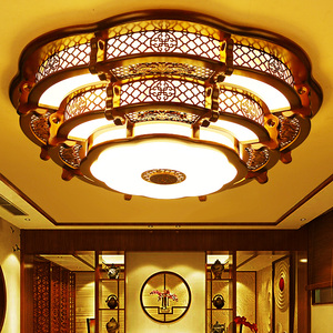 中式吸顶灯圆形实木别墅大厅办公室古典中国风灯具客厅主灯大灯