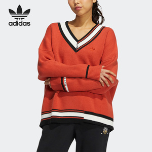 Adidas阿迪达斯正品三叶草女子复古运动V领毛衣套头衫HS9520
