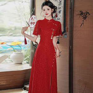 订婚礼服裙子日常可穿高级回门新中式夏天红色敬酒服2024新款新娘