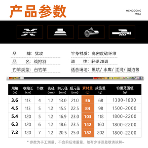 猛攻战将羽鱼竿手竿超轻超硬28调钓鱼竿碳素台钓鲫鲤渔竿轻量手杆