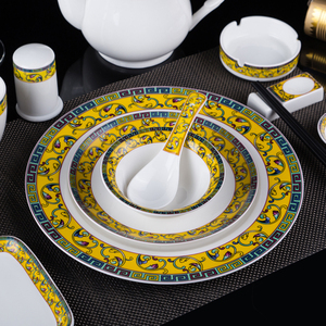 中式黄金宫廷酒店摆台陶瓷餐具骨碟翅碗汤勺杯四件套高档饭店餐厅