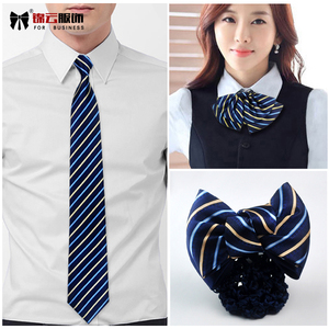 韩版女士职业领花头花蓝色黄条纹银行4S店工装领结男士工作领带