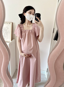 孕妇夏装连衣裙2024新款时尚款韩版洋气宽松甜美减龄法式方领裙子
