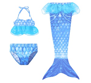 儿童美人鱼泳衣服装女童美人鱼尾巴比基尼游泳衣公主裙宝宝三件套