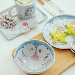 【特价清仓】景德镇手绘卡通多啦a梦叮当猫陶瓷碗碟套装餐具日式