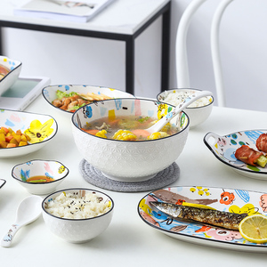 网红ins日式餐具碗碟套装家用陶瓷碗筷盘可微波炉2-4-6人吃饭的碗