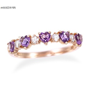 紫水晶戒指日本代购10K玫瑰金白金tsutsumi爱心女式天然宝石饰品