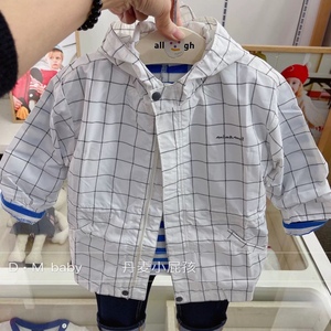 韩国中小童装 23春秋新款男女童宝宝帅气格子带帽风衣 洋气外套