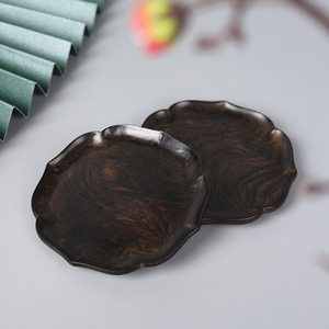 乌木杯子垫紫光檀木质圆形隔热杯垫拖盘创意中式复古风茶碟茶配件