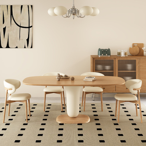 日式原木奶油风餐桌椅组合北欧小户型侘寂风实木餐台椭圆形饭桌