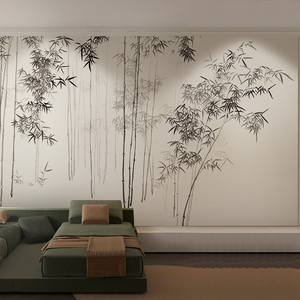 新中式水墨大气意境竹林壁纸客厅沙发背景墙纸定制书房茶室墙布